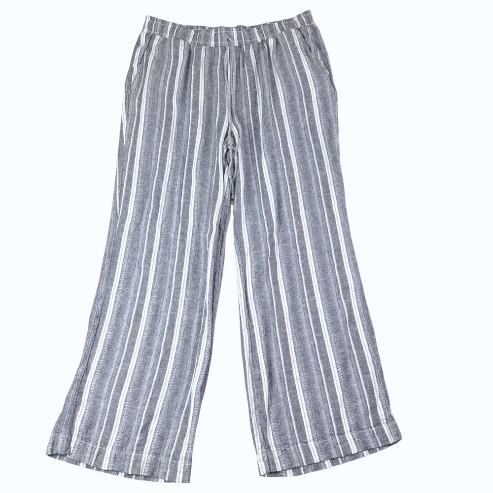 Briggs XL Blue White Striped Linen Blend Wide Leg Pull On Pants Coastal Summer